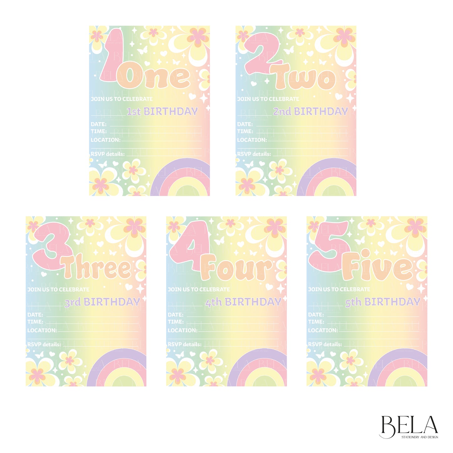 Rainbows and Butterflies Invitation Packs