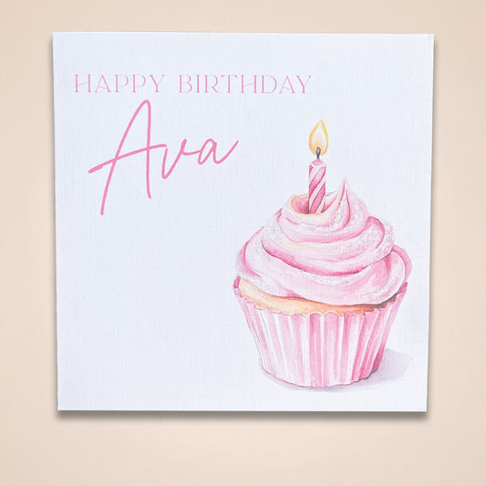 Pink Cupcake Birthday Greeting Card